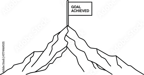 Vector art of mountain peak with goal flag