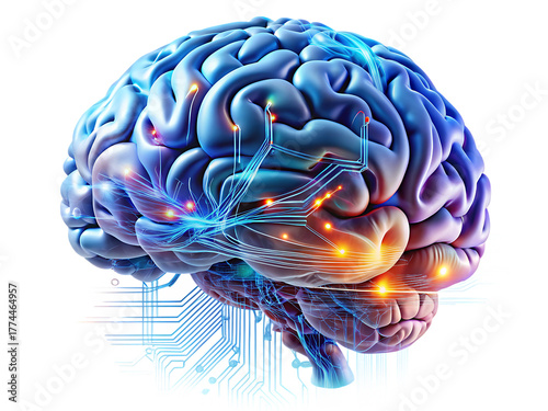  Exploring brain function neuroscience lab digital abstract isolated on white background ,PNG. AI Generated.