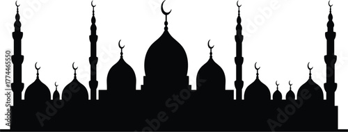 Mosque Silhouette Vector - Islamic Architecture Minaret Dome Skyline