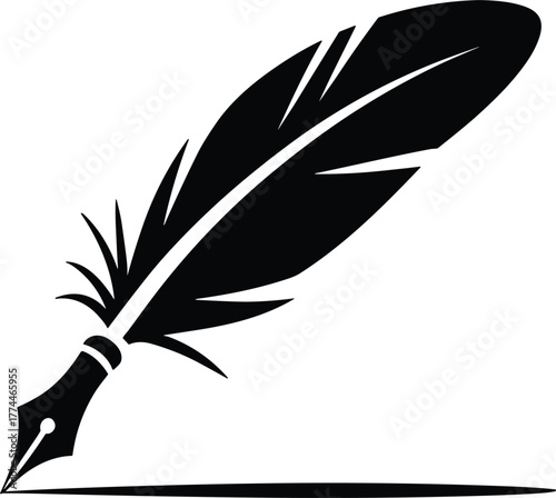 Quill Pen Icon Silhouette Vector - Writing Literature and Creative Symbol