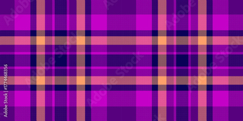 Sexual seamless texture pattern, multicolor plaid textile fabric. Symmetry tartan check vector background in purple and indigo colors.