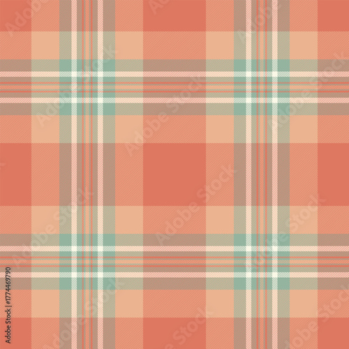Border plaid tartan textile, tile texture check background. Quality seamless fabric vector pattern in red and orange colors.