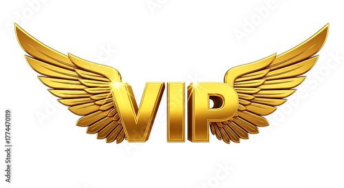 Golden vip emblem with outstretched wings symbolizing exclusivity luxury premium status and special access against a dark background