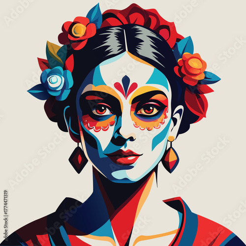 Catrina Portrait Vibrant Geometric Vector Art Day of the Dead Festival