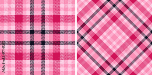 Vector textile check of seamless texture background with a pattern fabric plaid tartan. Set in space colors. Wide grid patterns in modern fashion.