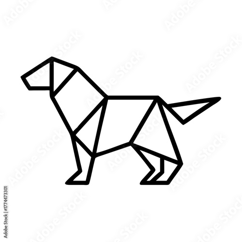 Dog. Origami concept. Monochrome. Tangram. Line art illustration. Squares and triangles. Geometric. Golden Retriever