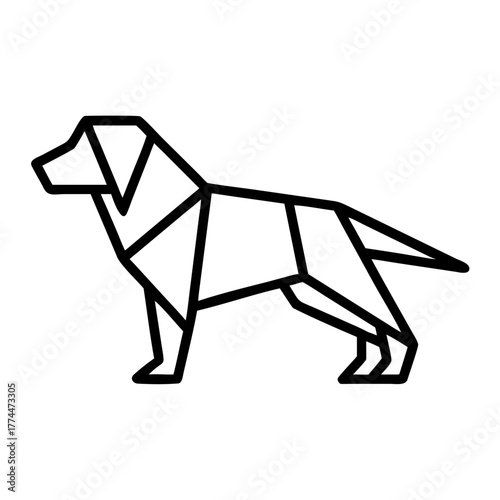 Dog. Origami concept. Monochrome. Tangram. Line art illustration. Squares and triangles. Geometric. Labrador Retriever