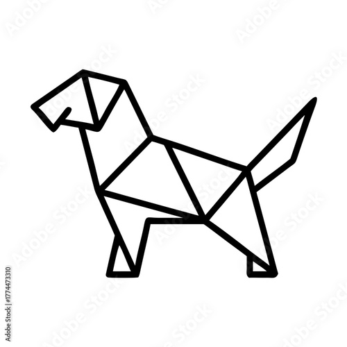 Dog. Origami concept. Monochrome. Tangram. Line art illustration. Squares and triangles. Geometric. Labrador Retriever