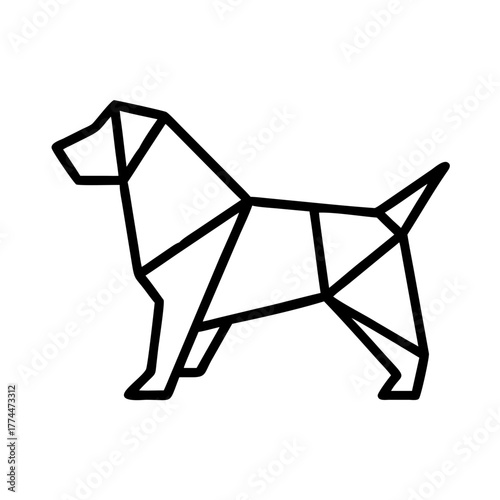 Dog. Origami concept. Monochrome. Tangram. Line art illustration. Squares and triangles. Geometric. Labrador Retriever