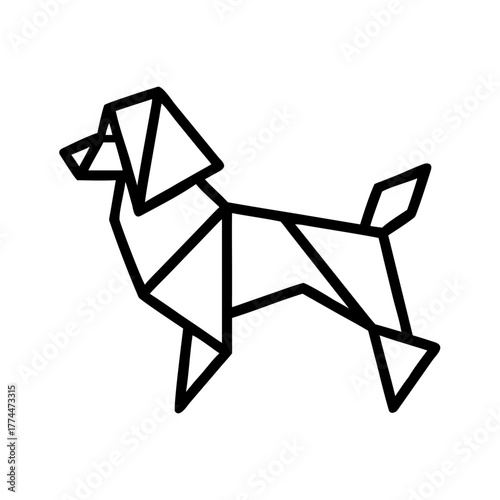 Dog. Origami concept. Monochrome. Tangram. Line art illustration. Squares and triangles. Geometric. Poodle