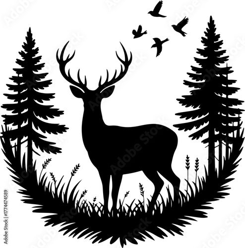 deer in the wilderness silhouette vector illustration