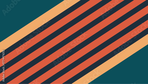 Diagonal striped abstract background with alternating coral, navy, and peach lines on teal backdrop, creating a vibrant and modern geometric pattern