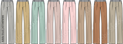 Elegant collection of women's tailored trousers, showcasing a wide spectrum of muted and versatile colors for modern fashion, business wear, and sophisticated everyday apparel