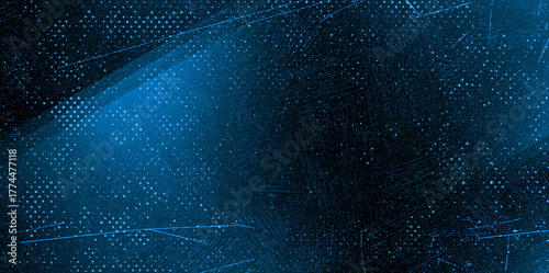 Deep blue abstract background with scattered dots and linear patterns dark