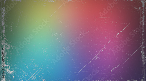 Rainbow gradient background with distressed texture and scratches abstract