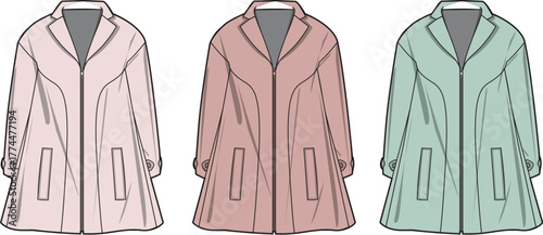 Fashionable Spring Coat Variations A Set of Pastel Colored Women's Outerwear Designs