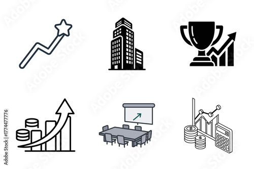 Business Growth, Finance, and Corporate Strategy Vector Icons Set