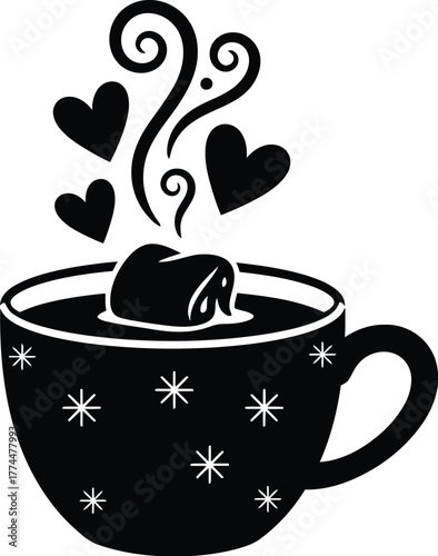 Hot cocoa silhouette vector with marshmallow