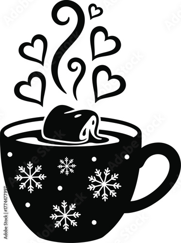 Hot cocoa silhouette vector with marshmallow