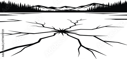 Lake silhouette vector with distant shoreline