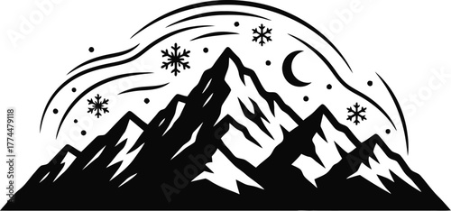 Mountain silhouette vector under winter sky