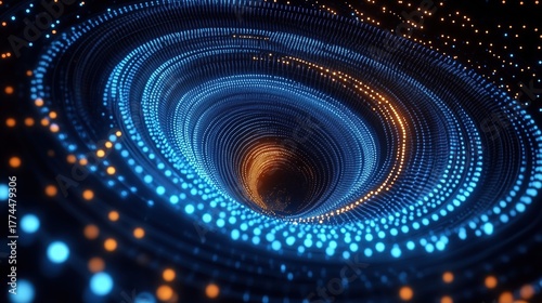 Fototapeta Naklejka Na Ścianę i Meble -  Abstract Digital Tunnel with Glowing Particles