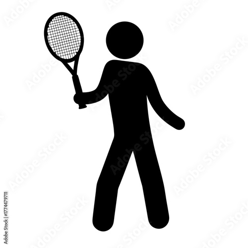 A simplistic black silhouette of a tennis player ready to serve