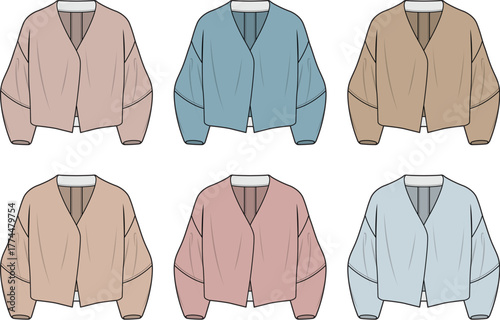 Set of stylish cardigans in various colors, showcasing modern fashion trends for women's clothing