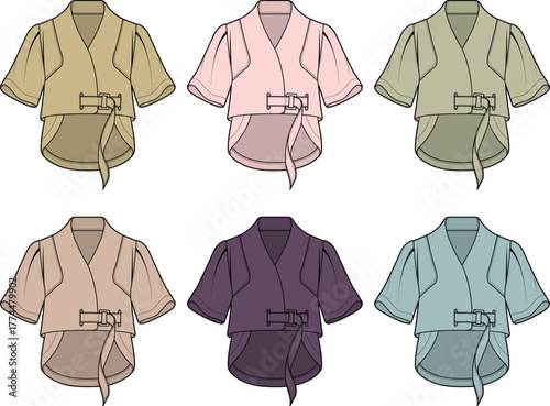 Varied Kimono Blouses in Muted Colors - Fashion Design Illustration