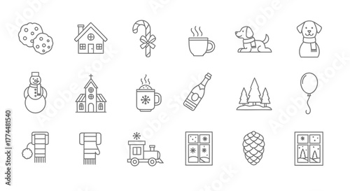 Festive Outline Icons Christmas Holiday Season and Winter Set