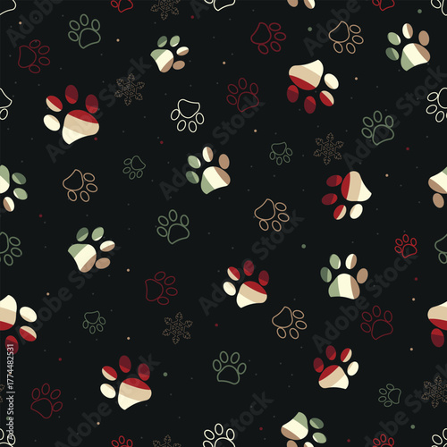 Paw Christmas time seamless fabric design pattern