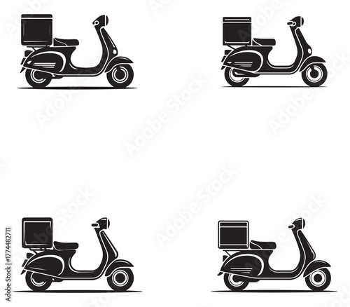 Collection of delivery scooter icons in a distinctive silhouette style