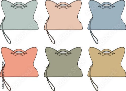 Collection of six elegantly designed, colorful hand purses in pastel shades, perfect for fashion accessories