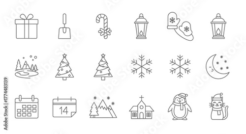 Festive Line Art A Whimsical Collection of Winter Icons