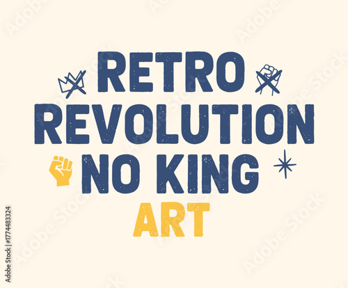 protest slogan featuring a crossed-out crown and the words 'NO KING'. The design symbolizes opposition to authority and political policies