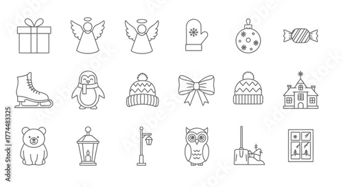 Festive Icons Winter Holiday Line Art Set for Design Projects