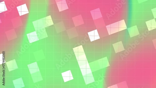 Pink and green abstract design with white squares. Suitable for backgrounds, wallpapers, digital art, and modern graphic design projects.