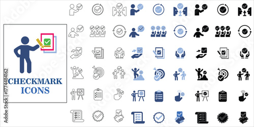 checkmark icons set. check, accept, agree, complete, selected, approve, endorse, confirm and more. simple complete vector