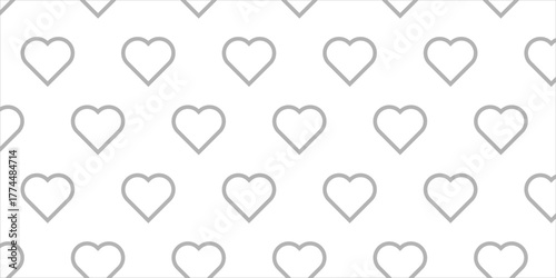 Repeating pattern of outlined hearts on a white background, conveying themes of love, affection, and simple design elements