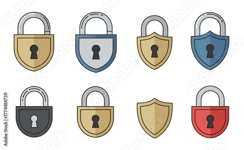 set of old padlocks flat design, padlock vector art