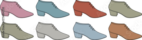 Fashionable women's ankle boots, illustrated in a charming assortment of pastel and earthy tones, ideal for versatile styling and modern wardrobe essentials