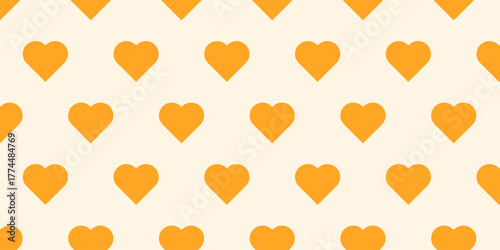 A charming seamless pattern of repeating orange hearts on a soft cream background, a simple and lovely vector design for romantic themes