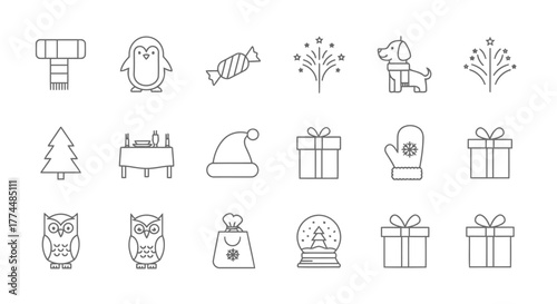 Set of thin line Christmas icons perfect for web design and holiday projects