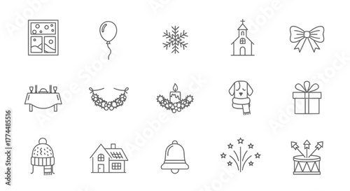 Festive Line Art Christmas and Winter Holiday Icons