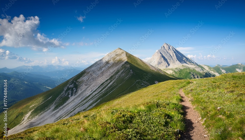 Fototapeta premium Distant Vrah Vihren Peak As Seen During Summer Hike On A Distant Slope In Perfect Weather