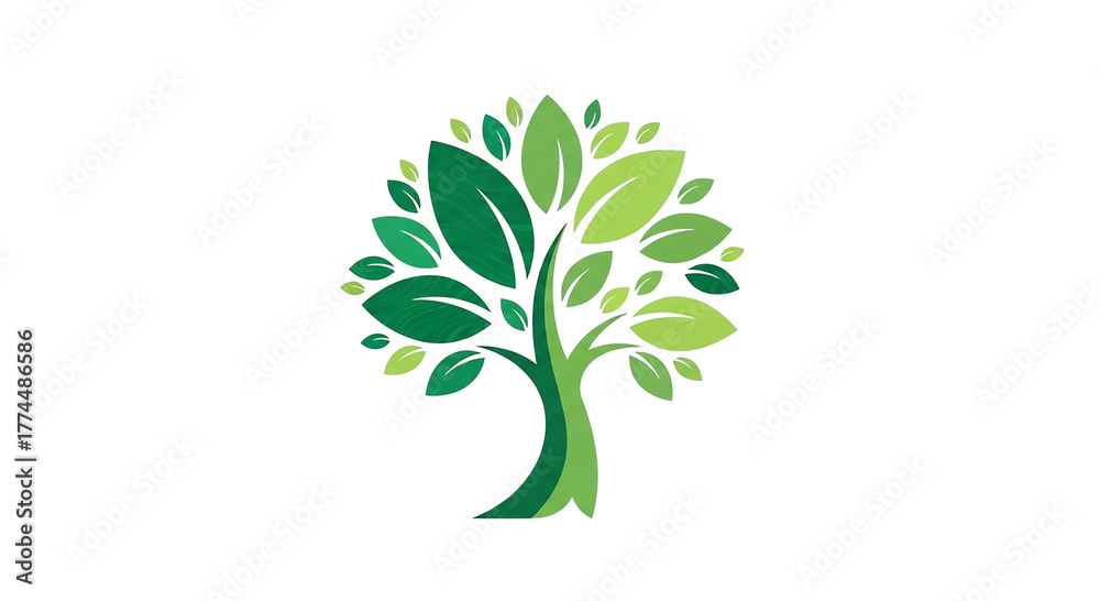Fototapeta premium Stylized Vibrant Green Tree Logo with Leafy Canopy