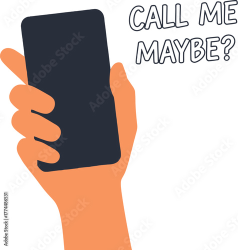Hand holding smartphone call me maybe communication concept
