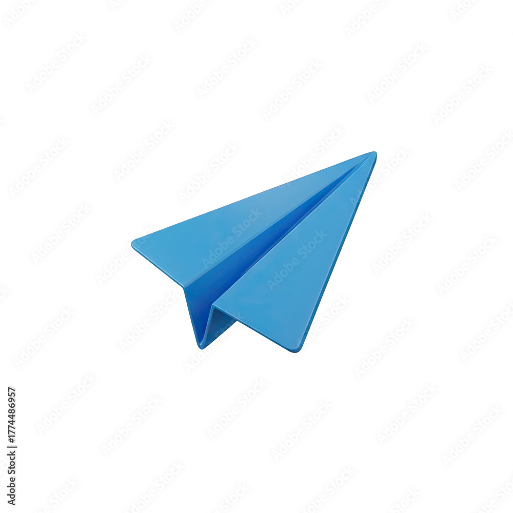 Naklejka premium A Blue Paper Airplane in Flight on a Transparent Background Representing Communication and Travel