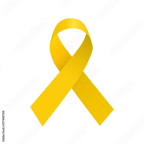Vector realistic yellow ribbon - childhood cancer awareness symbol on white background