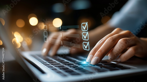 HR, HRM, human resources management concept, check resume, screening employee information, job applicants, employees must complete the online survey form, answer the test questions